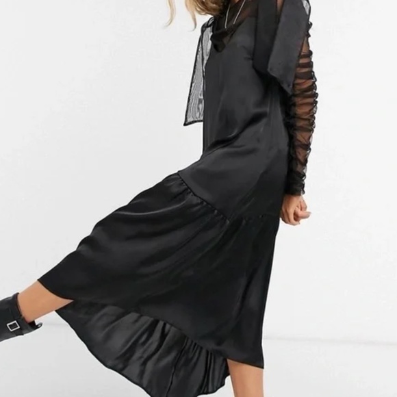 Topshop Organza tie sleeveless midi dress in black - Picture 5 of 5